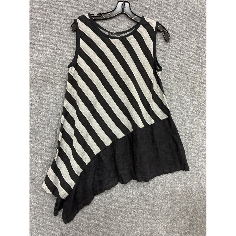 Mara Gibbucci Linen Asymmetrical Striped Tank Top Black Grey Medium NWT